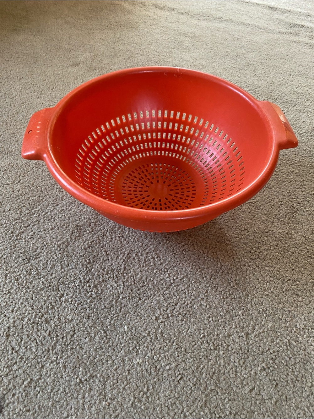 Harvest Orange Vintage Tupperware Plastic Colander with Handles